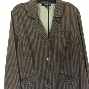 Chocolate with black and cream pinstripe blazer.